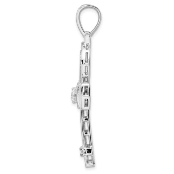 925 Sterling Silver Rhodium-plated Polished Large Unisex CZ Ankh Cross Pendant - Picture 3 of 4